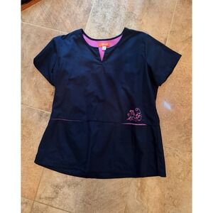 USED Orange Women's Navy Blue/Purple Scrub Top with 2 Front Pockets - Size 2XL